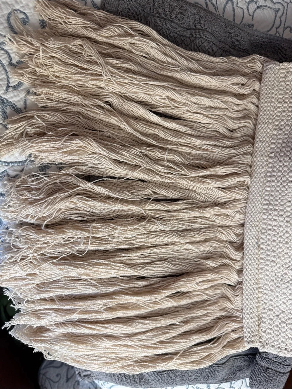 PREOWNED Handwoven Macrame Wall Hanging in Natural Cream and Light Gray